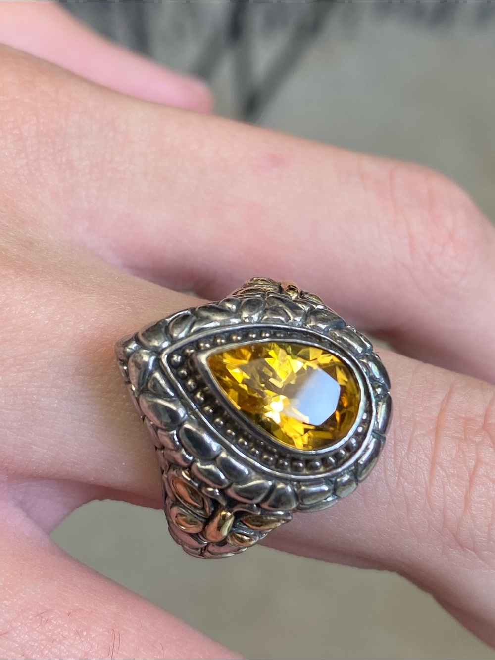 SAMUEL B BENHAM 925 STERLING SILVER 18K GOLD AND NATURAL CITRINE RING SIZE 11